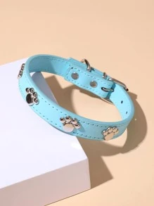 1入組腳印設計PU皮革寵物項圈,適用於小型犬和貓 - 淺藍色 - 查看 3