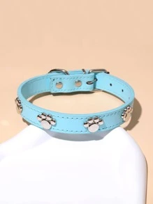 1入組腳印設計PU皮革寵物項圈,適用於小型犬和貓 - 淺藍色 - 查看 1