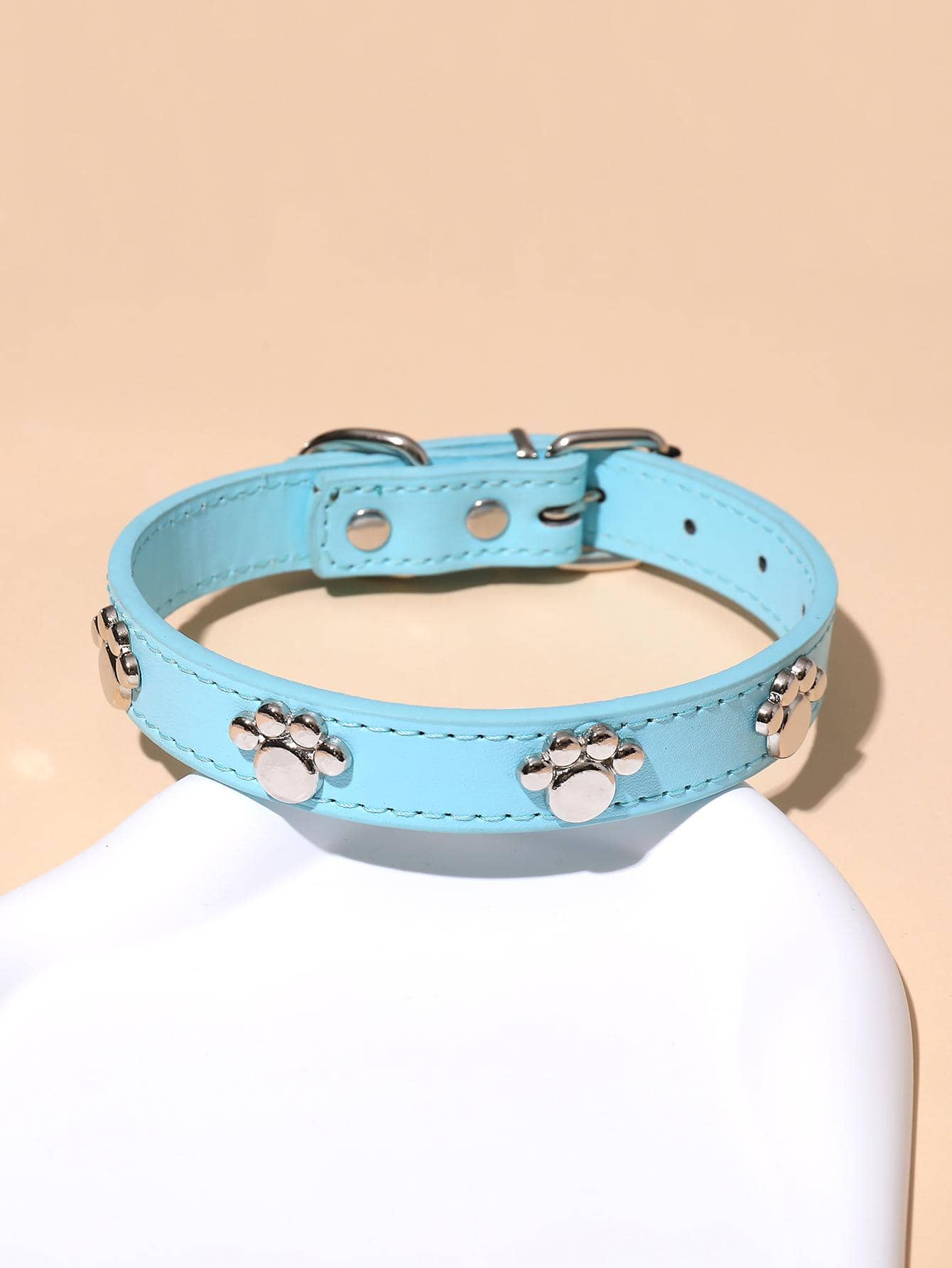 1入組腳印設計PU皮革寵物項圈,適用於小型犬和貓 - 淺藍色 - 查看 1