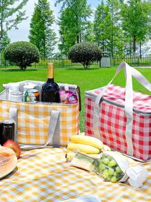 1 chiếc Túi đựng đồ ăn trưa cách nhiệt họa tiết kẻ sọc di động, Túi đựng đồ ăn màu xanh lá cây cho hoạt động ngoài trời - màu xanh lá - Xem 2