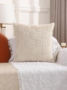 1入組無填充物幾何設計靠墊套現代超細纖維家居裝飾枕套 - 米色 - 查看 3