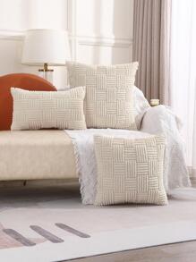 1入組無填充物幾何設計靠墊套現代超細纖維家居裝飾枕套 - 米色 - 查看 1