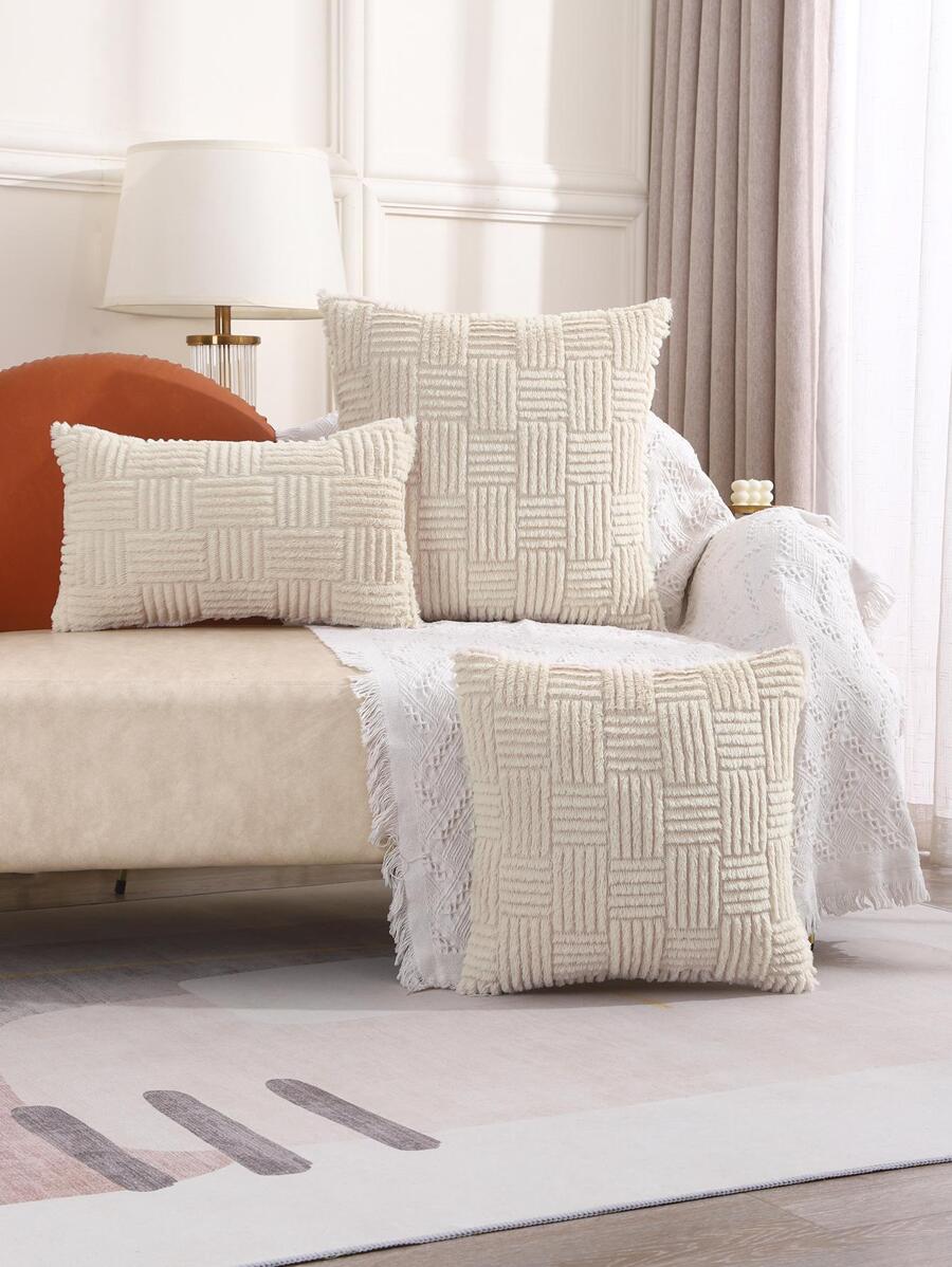 1入組無填充物幾何設計靠墊套現代超細纖維家居裝飾枕套 - 米色 - 查看 1