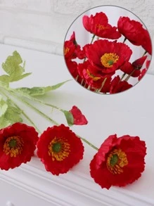 1入組人造罌粟花家居裝飾用假罌粟花 - 紅色 - 查看 2