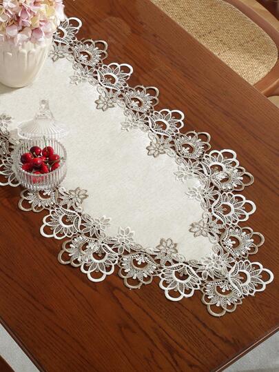 Țesătură 100% poliester, dublă culoare, solubilă în apă, cu margini din dantelă, decor pentru masă de bucătărie/sufragerie, decorațiuni interioare, serie pentru sărbători/petreceri/nunti, 1 buc.