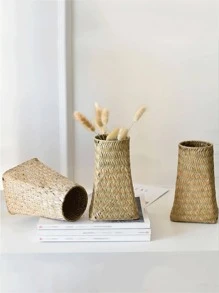 1入組大號編織白色花盆用於家居裝飾竹子植物育苗盆 - 白色 - 查看 2