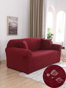 1pc Leaf Jacquard Sofa Slipcover & 1pc Pillowcase Without Filler - Burgundy - View 2