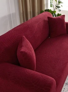 1pc Leaf Jacquard Sofa Slipcover & 1pc Pillowcase Without Filler - Burgundy - View 5