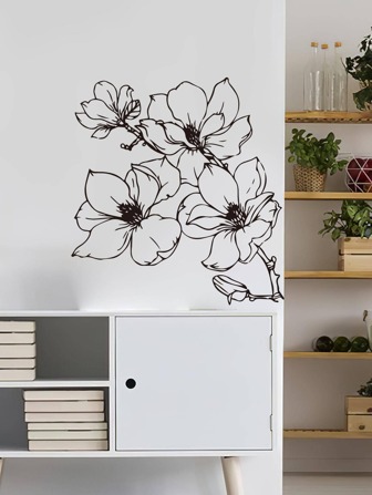 1入組簡單黑色花形牆貼PVC牆面裝飾貼花適用於家居裝飾