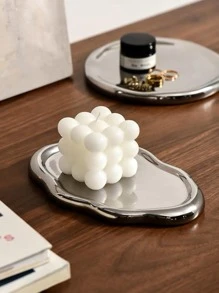 1pc Porcelain Jewelry Tray, Silver Cloud Shaped Desktop Tray For Home - Silver - View 1