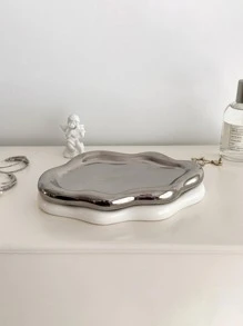 1pc Porcelain Jewelry Tray, Silver Cloud Shaped Desktop Tray For Home - Silver - View 7