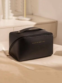 1pc Portable Toiletry Storage Bag, Minimalist Letter Graphic Toiletry Storage Bag For Travel - Black - View 3