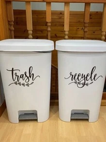 1pc PVC Garbage Can Sticker, Letter Graphic Trash Can Decal - Black - View 1