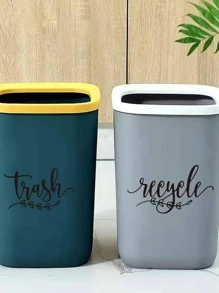 1pc PVC Garbage Can Sticker, Letter Graphic Trash Can Decal - Black - View 3