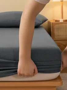 1 tấm ga trải giường mềm mại và thoáng khí màu trơn chải kỹ, ga trải giường đơn giản và hiện đại cho nệm cỡ lớn, vỏ bọc giường phòng ngủ, bộ đồ giường màu hồng, bộ đồ giường màu trắng, bộ đồ giường đơn/đôi có vỏ bọc (không bao gồm gối và vỏ gối) - màu đen - Xem 3