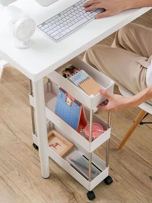 1pc Plastic Kitchen Storage Rack, 3layer Removable Trolley Storage