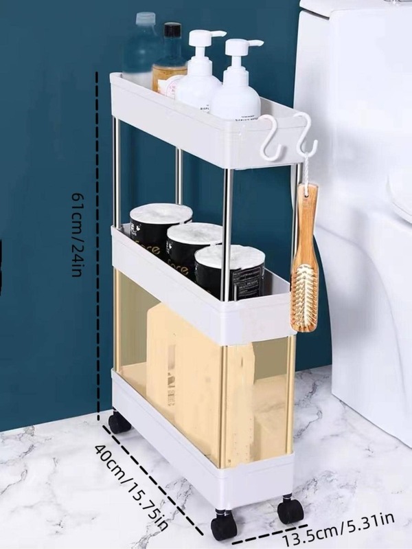 1pc Plastic Kitchen Storage Rack, 3layer Removable Trolley Storage