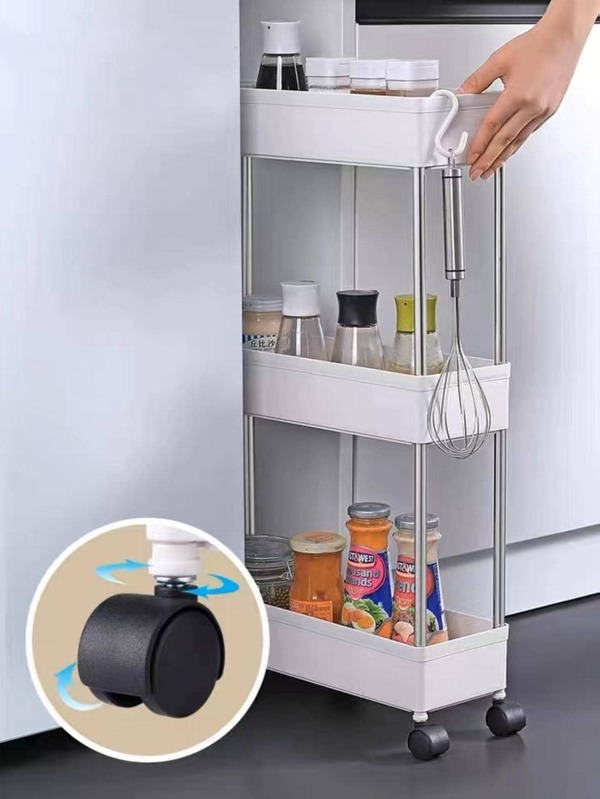 1pc Plastic Kitchen Storage Rack, 3layer Removable Trolley Storage
