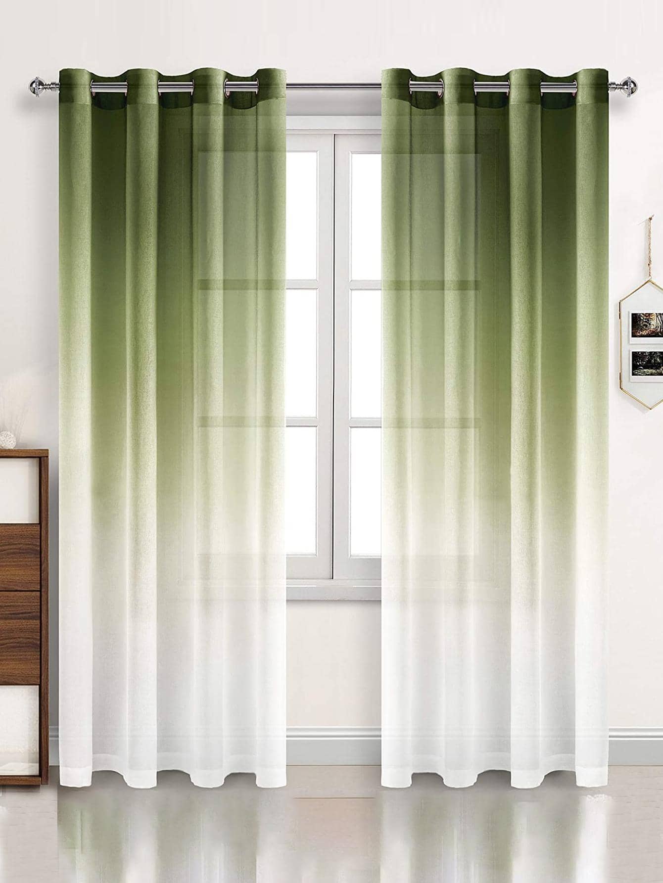 Rèm vải đơn bảng ombre, rèm vải lọc màu ombre hiện đại, riêng tư cho phòng khách và phòng ngủ - Màu xanh Ô liu - Xem 1