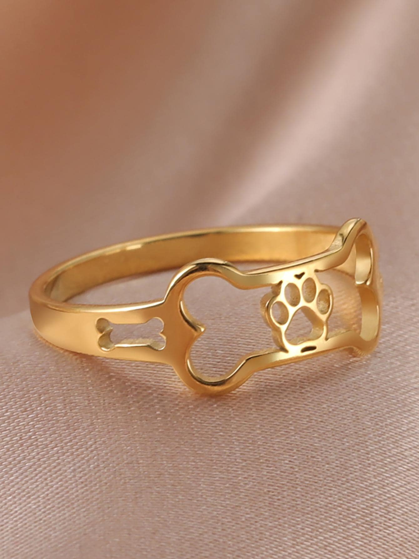 爪子裝飾骨設計戒指 - 金黃色 - 查看 1