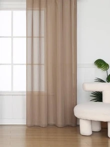1 Kaki Đơn Bảng Sheer Màn Tối Giản Polyester Xếp Ly Lọc Sáng Riêng Tư Màn Sheer Cho Gia Đình - Cà phê nâu - Xem 8