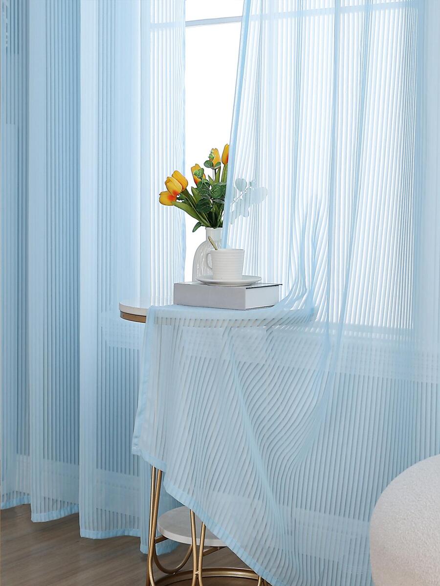 Rèm bảng điều khiển màu xanh lam, rèm lọc ánh sáng polyester hiện đại riêng tư cho gia đình - Màu xanh lam - Xem 1