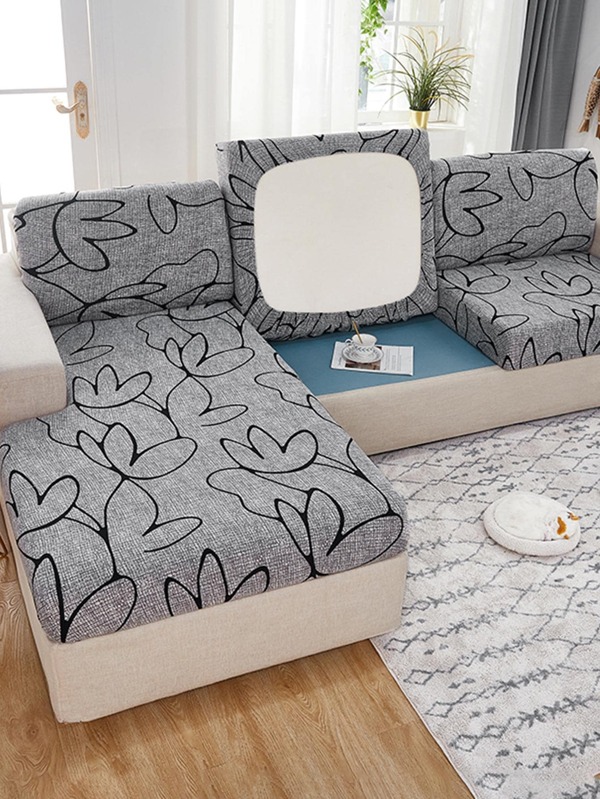 1 pieza Funda de cojín de asiento de sofá con estampado y elástica, funda de sofá seccional en forma de L, funda de respaldo de sofá independiente, protector de muebles, funda elástica para cojín de sofá