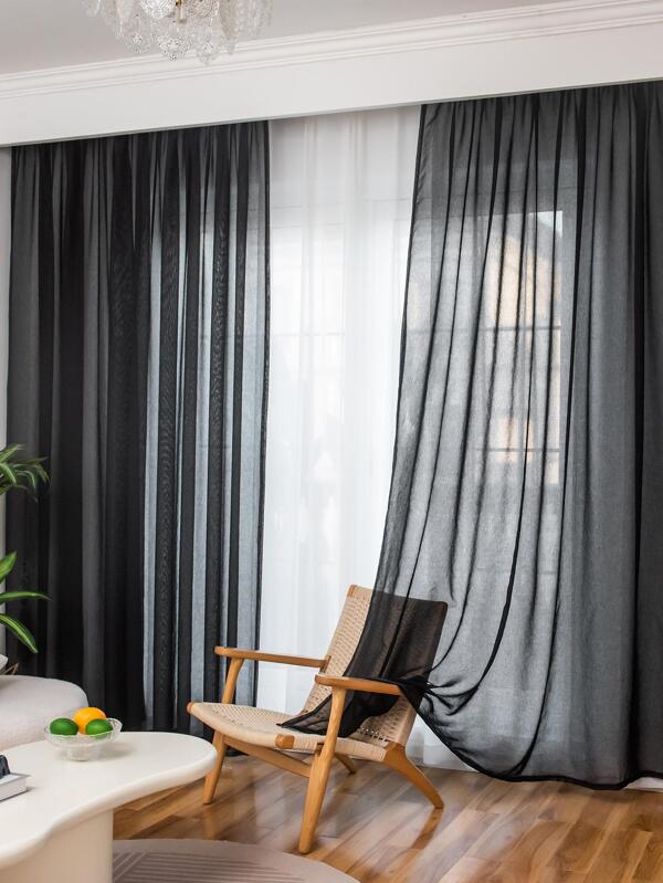 1pc Solid Sheer Panel Curtain,Modernist Polyester Light Filtering Privacy Sheer Curtain For Home