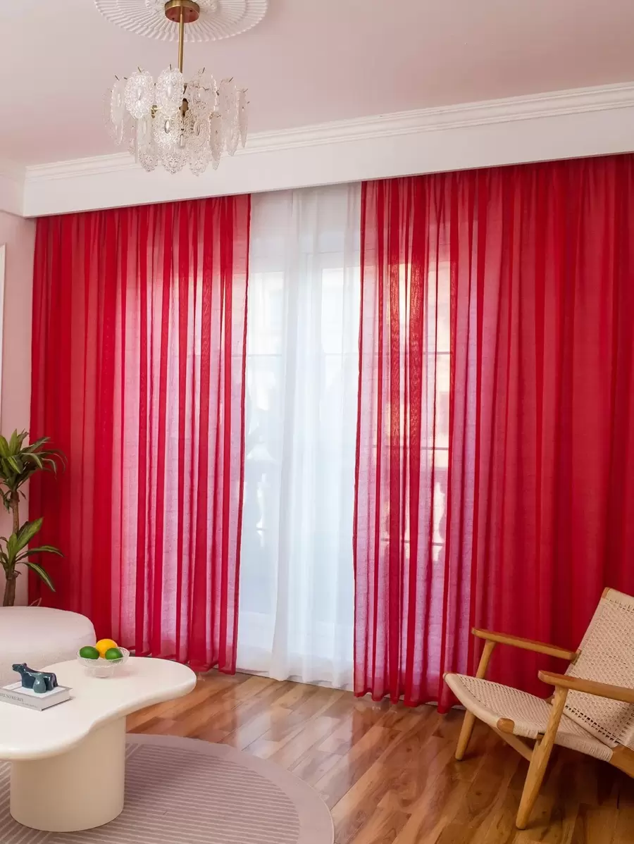 Polyester Sheer Panel Curtain, Minimalist Red Light Filtering Privacy Sheer Curtain For Living Room