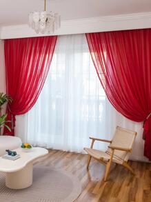 Polyester Sheer Panel Curtain, Minimalist Red Light Filtering Privacy Sheer Curtain For Living Room