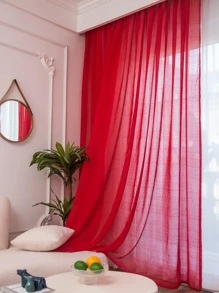 Polyester Sheer Panel Curtain, Minimalist Red Light Filtering Privacy Sheer Curtain For Living Room