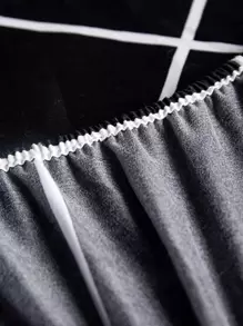 1 pieza Sábana bajera ajustable con patrón de cuadros ajustado moderno de tela para - Blanco y Negro - Ver 7