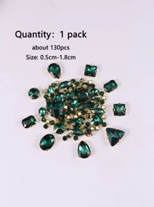 Approx. 130pcs/Pack Gold Color Sew On Rhinestone Mixed Shape Assorted Acrylic Crystals, Garment Sewing Stones, Silver - Dark Green - View 4