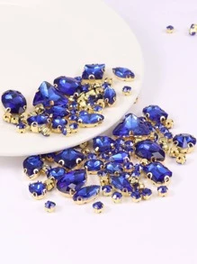 1 包约 130 颗金色缝制水钻，混合玻璃金属爪形缝纫宝石，银色 - 寶藍色 - 查看 3