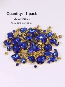 1 包约 130 颗金色缝制水钻，混合玻璃金属爪形缝纫宝石，银色 - 寶藍色 - 查看 4
