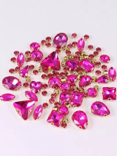 1 包约 130 颗金色缝制水钻宝石，混合形状金属爪玻璃宝石缝纫石，银色