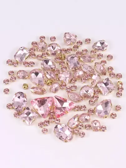 Approx. 130pcs/Pack Gold Sew On Rhinestone Gems, Mixed Shape Metallic Claw Glass Crystal Stones, Sewing Studs, Silver