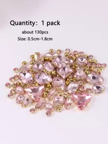 约 130 件/包金色缝制水钻宝石，混合形状金属爪玻璃水晶石，缝纫钉，银色 - 粉色 - 查看 4