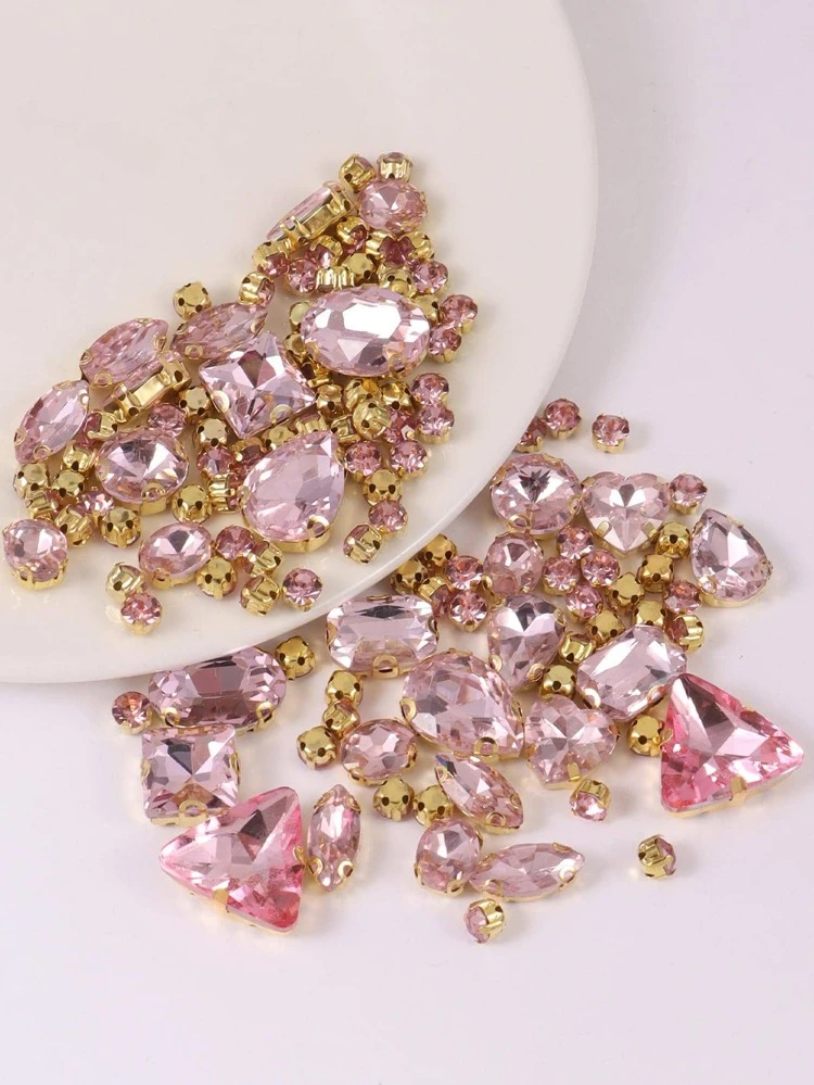 Approx. 130pcs/Pack Gold Sew On Rhinestone Gems, Mixed Shape Metallic Claw Glass Crystal Stones, Sewing Studs, Silver