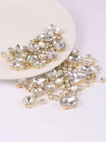 130pcs/Pack Gold-Color Metal Claw Sew On Rhinestones, Mixed Shapes Glass Diamond Gems Sewing Stones, Silver