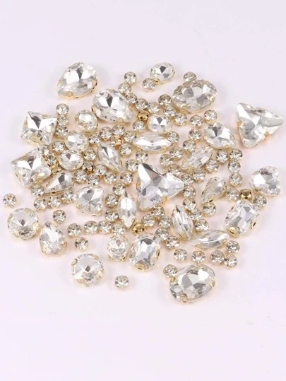 130 st/förpackning guldfärgade metallklor att sy på strass, blandade former glas diamant ädelstenar systenar, silver