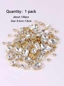 130pcs/Pack Gold-Color Metal Claw Sew On Rhinestones, Mixed Shapes Glass Diamond Gems Sewing Stones, Silver