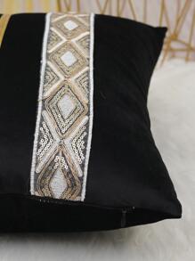 1pc Patchwork Cushion Cover Without Filler, Modern Woven Fabric Pillow Cover For Home Decor - Black - View 3