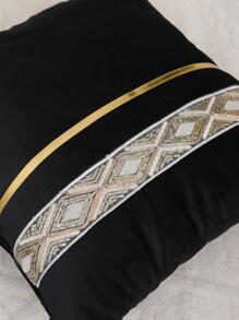 1pc Patchwork Cushion Cover Without Filler, Modern Woven Fabric Pillow Cover For Home Decor - Black - View 5