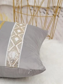 1pc Geometric Jacquard Cushion Cover Without Filler, Modern Woven Fabric Decorative Throw Pillow Case For Living Room, Home Decor - Light Grey - View 3