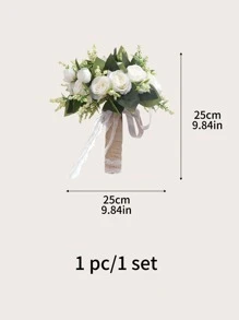 kumozawa 1pc Artificial Rose Bridal Bouquet, Lace Flower Arrangement For Wedding Party - White - View 3