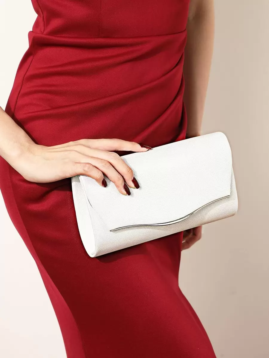 时尚、优雅、精致、安静奢华小信封包金属装饰链条翻盖 PU 适合派对，完美的新娘钱包适合婚礼、舞会和派对活动晚宴包，优雅水钻，晚宴包方形包适合派对女孩、女士、新娘非常适合派对、婚礼、舞会、晚宴/宴会送给女性的最佳礼物 - 白色 - 查看 1