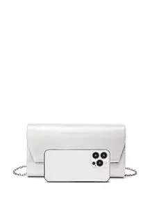 时尚、优雅、精致、安静奢华小信封包金属装饰链条翻盖 PU 适合派对，完美的新娘钱包适合婚礼、舞会和派对活动晚宴包，优雅水钻，晚宴包方形包适合派对女孩、女士、新娘非常适合派对、婚礼、舞会、晚宴/宴会送给女性的最佳礼物 - 白色 - 查看 7