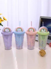 1入組彩虹裝飾平底無腳杯 - 粉色 - 查看 2