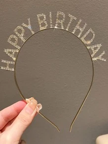 1pc Rhinestone Letter Decor Party Headband, Gold Hair Hoop, For Birthday Party,